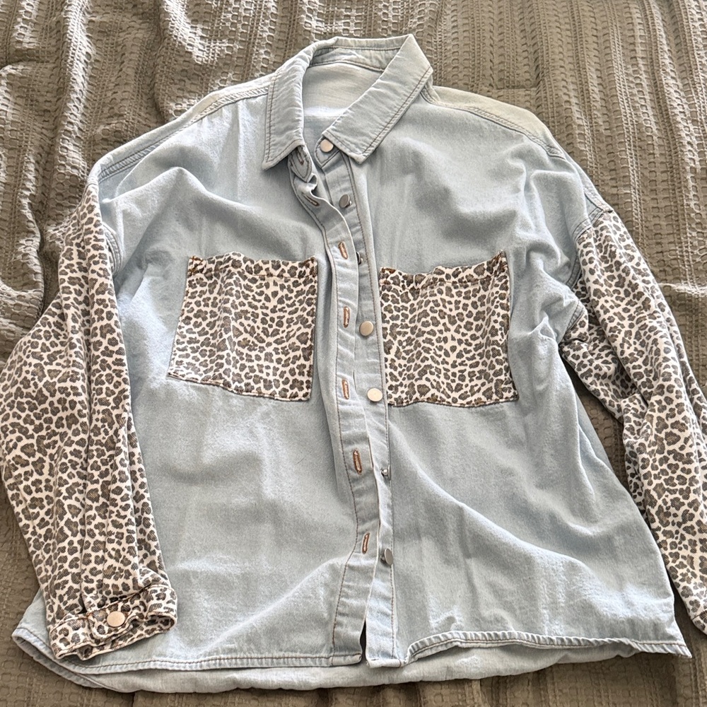 Leopard and Jean button down shirt